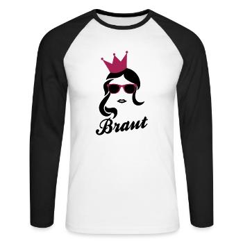 Braut - Team Braut - Unisex Baseballshirt langarm - Weiß/Schwarz - Vorne - Nik (191cm)