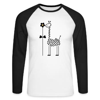 Giraffe im Führling / spring giraffe (2c) - Unisex Baseballshirt langarm - Weiß/Schwarz - Vorne - Nik (191cm)