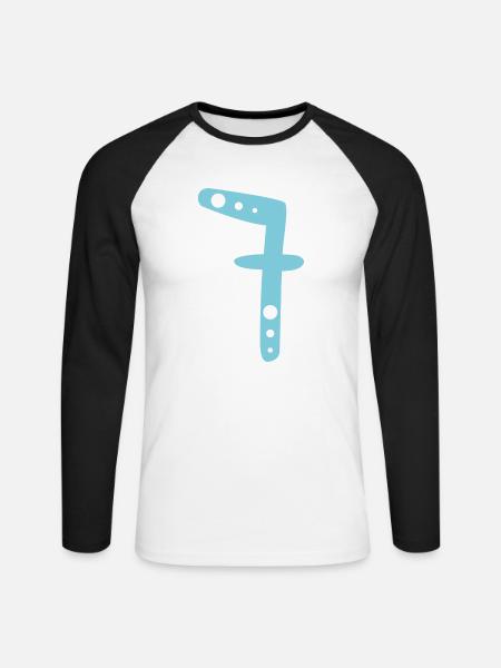 Nummer 7 - Unisex Baseballshirt langarm - Weiß/Schwarz