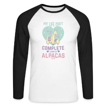 My Life Isn´t Complete Without Alpacas - Unisex Baseballshirt langarm - Weiß/Schwarz - Vorne - Nik (191cm)