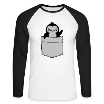 Pingouin de poche de poitrine agité - T-shirt baseball manches longues Homme - blanc/noir - Devant - Nik (191cm)