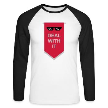 Flag Traitez-le - T-shirt baseball manches longues Homme - blanc/noir - Devant - Nik (191cm)