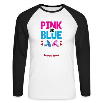 Pink or Blue Oncle Loves You Gender Reveal Party - Unisex Baseballshirt langarm - Weiß/Schwarz - Vorne - Nik (191cm)