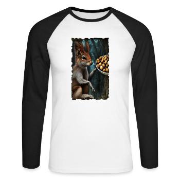 Cool Comic Portrait of a wild red squirrel nuts - Unisex Long Sleeve Baseball T-Shirt - white/black - Front - Nik (191cm)