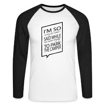 Idée de camping pour mobil-homes - T-shirt baseball manches longues Homme - blanc/noir - Devant - Nik (191cm)