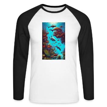Geschenk, Geschenkidee, Hai, Raubfisch, Weißer Hai - Unisex Baseballshirt langarm - Weiß/Schwarz - Vorne - Nik (191cm)