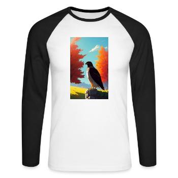Aigle | Oiseaux | Liberté | Animaux - T-shirt baseball manches longues Homme - blanc/noir - Devant - Nik (191cm)