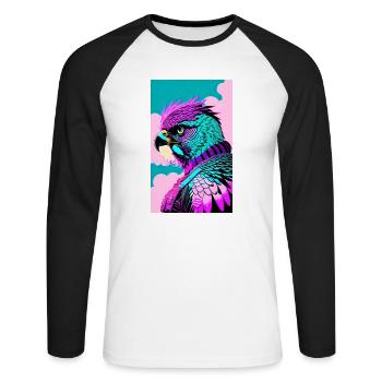 Aigle | Oiseaux | Liberté | Animaux - T-shirt baseball manches longues Homme - blanc/noir - Devant - Nik (191cm)