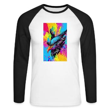 Aigle | Oiseaux | Liberté | Animaux - T-shirt baseball manches longues Homme - blanc/noir - Devant - Nik (191cm)