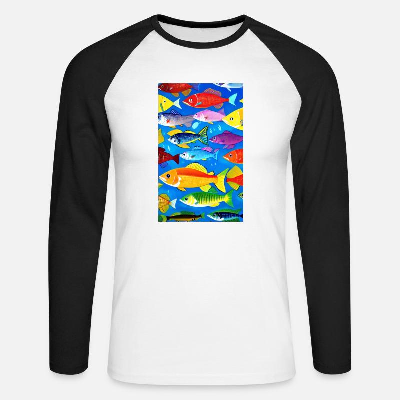 Fish | Pattern | Fish Patterns | Angler - Unisex Long Sleeve Baseball T-Shirt - white/black