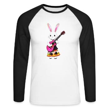 Mignon lapin romantique avec guitare - T-shirt baseball manches longues Homme - blanc/noir - Devant - Nik (191cm)