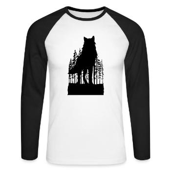 Wilder Wolf Skizze Wilde Tier Wandern Natur Seele - Unisex Baseballshirt langarm - Weiß/Schwarz - Vorne - Nik (191cm)