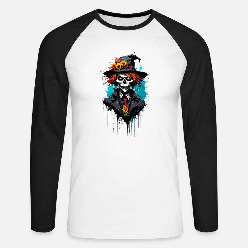 Vogelscheuche / Erntehelfer / Maisfeld / Feld - Unisex Baseballshirt langarm - Weiß/Schwarz