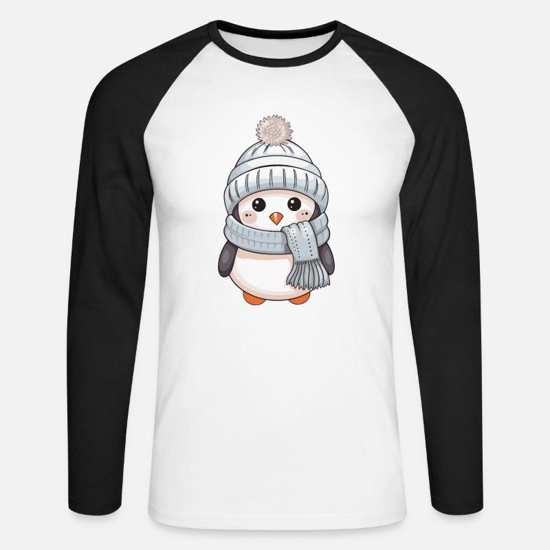 Pinguin Winter Comic Niedlich - Unisex Baseballshirt langarm - Weiß/Schwarz