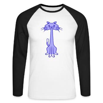 Lustige Langer Hals Katze Guckt Fröhlich Lächelnd - Unisex Baseballshirt langarm - Weiß/Schwarz - Vorne - Nik (191cm)