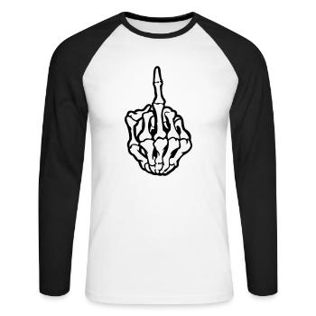 Skull Mittelfinger - Unisex Baseballshirt langarm - Weiß/Schwarz - Vorne - Nik (191cm)