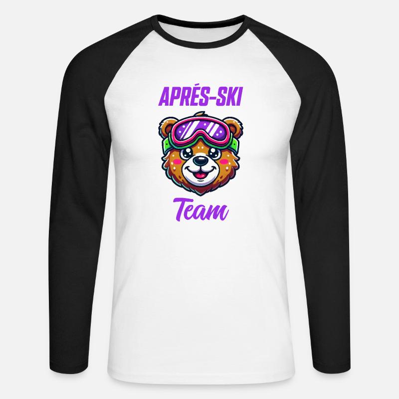 bär comic skibrille - Unisex Baseballshirt langarm - Weiß/Schwarz
