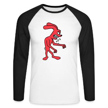 Bunny Monster Evil Ravenous Halloween Drool Spit - Unisex Long Sleeve Baseball T-Shirt - white/black - Front - Nik (191cm)