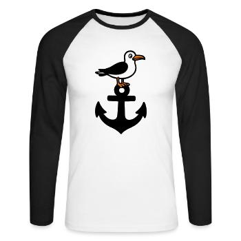 Anker Möwe Hafen - Unisex Long Sleeve Baseball T-Shirt - white/black - Front - Nik (191cm)