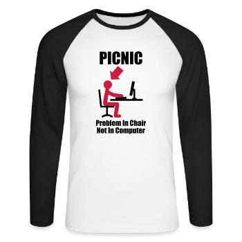 PICNIC - Problem in Chair, not in Computer - - T-shirt baseball manches longues Homme - blanc/noir - Devant - Nik (191cm)