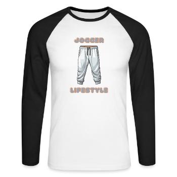 Jogger Lifestyle - Unisex Baseballshirt langarm - Weiß/Schwarz - Vorne - Nik (191cm)
