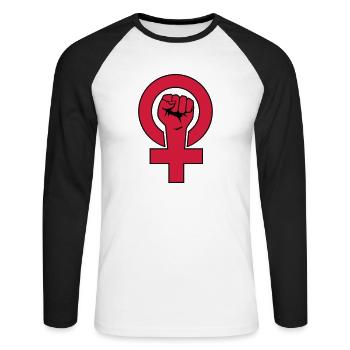 Féministe - féministe - T-shirt baseball manches longues Homme - blanc/noir - Devant - Nik (191cm)