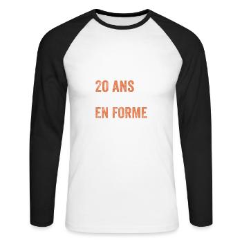 Cadeau anniversaire 20 ans Vélo - T-shirt baseball manches longues Homme - blanc/noir - Devant - Nik (191cm)