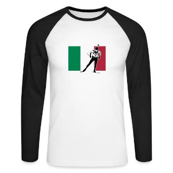 Biathlon - Langlauf -Italia - Italien - Unisex Baseballshirt langarm - Weiß/Schwarz - Vorne - Nik (191cm)