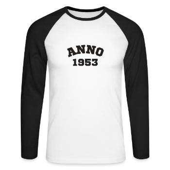 Anno 1953 Birthday Year of birth - Unisex Long Sleeve Baseball T-Shirt - white/black - Front - Nik (191cm)
