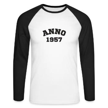 Anno 1957 Geburtstag Geburtsjahr - Unisex Baseballshirt langarm - Weiß/Schwarz - Vorne - Nik (191cm)