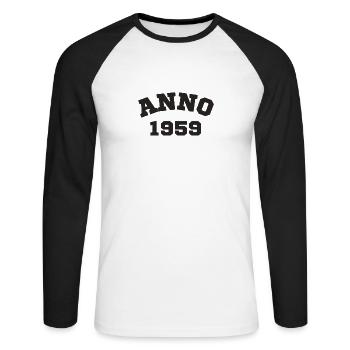 Anno 1959 Birthday Year of birth - Unisex Long Sleeve Baseball T-Shirt - white/black - Front - Nik (191cm)