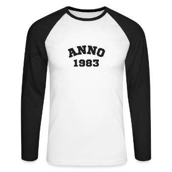 Anno 1983 Geburtstag Geburtsjahr - Unisex Baseballshirt langarm - Weiß/Schwarz - Vorne - Nik (191cm)
