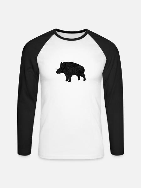 Wild boar - Unisex Long Sleeve Baseball T-Shirt - white/black