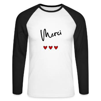MERCI. MAÎTRESSE. MAÎTRE. MERCI MAÎTRESSE - T-shirt baseball manches longues Homme - blanc/noir - Devant - Nik (191cm)