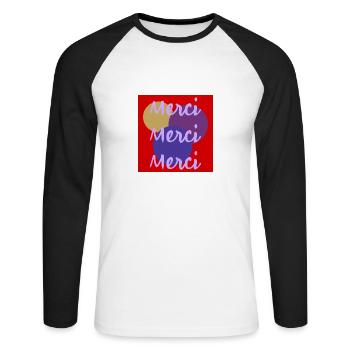 MERCI. MAÎTRESSE. MAÎTRE. MERCI MAÎTRESSE - T-shirt baseball manches longues Homme - blanc/noir - Devant - Nik (191cm)