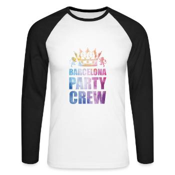 Barcelona Party Crew Spruch - Unisex Baseballshirt langarm - Weiß/Schwarz - Vorne - Nik (191cm)