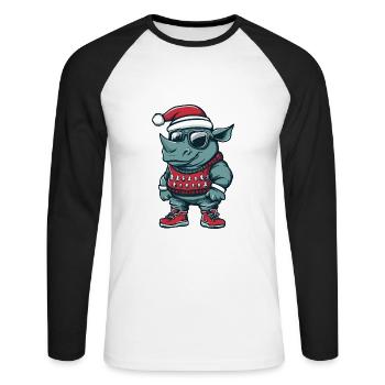 Rhino Christmas X-Mas - Unisex Long Sleeve Baseball T-Shirt - white/black - Front - Nik (191cm)
