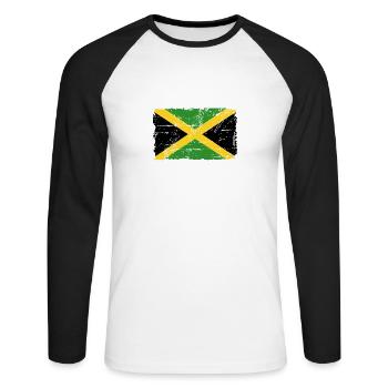 Jamaica - Reggae - Vintage Look - T-shirt baseball manches longues Homme - blanc/noir - Devant - Nik (191cm)