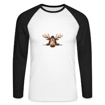 Elch Peeking Niedliche Entzückende Lustige Tier Karikatur - Unisex Baseballshirt langarm - Weiß/Schwarz - Vorne - Nik (191cm)