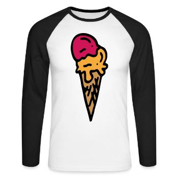 Crème glacée gaufre colorée / crème glacée gaufre fraise mangue - T-shirt baseball manches longues Homme - blanc/noir - Devant - Nik (191cm)