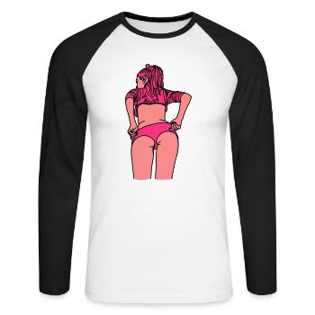 Girl02_3 - Unisex Baseballshirt langarm - Weiß/Schwarz - Vorne - Nik (191cm)