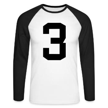 Number 3 - Unisex Baseballshirt langarm - Weiß/Schwarz - Vorne - Nik (191cm)