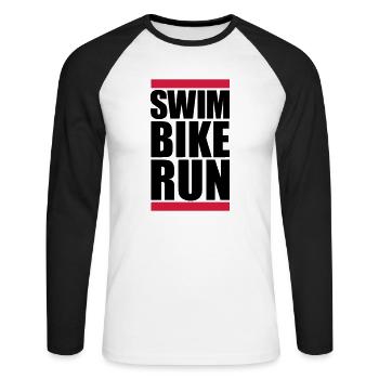 swim bike run text logo triathlon sport marathon a - Unisex Long Sleeve Baseball T-Shirt - white/black - Front - Nik (191cm)