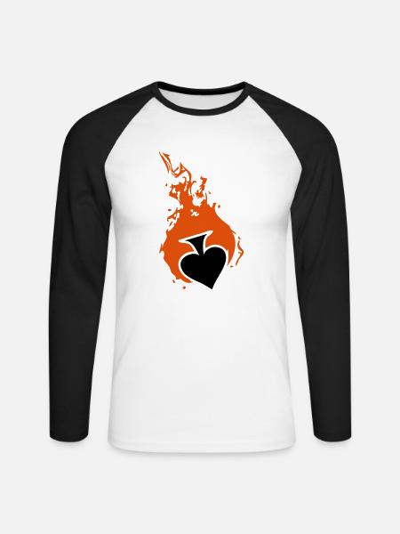poke card poker flame - Unisex Long Sleeve Baseball T-Shirt - white/black