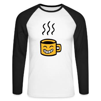 dessin tasse de thé café kawaii rigolo humour fun - T-shirt baseball manches longues Homme - blanc/noir - Devant - Nik (191cm)