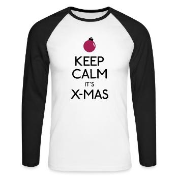 Keep Calm X-mas - Unisex Baseballshirt langarm - Weiß/Schwarz - Vorne - Nik (191cm)