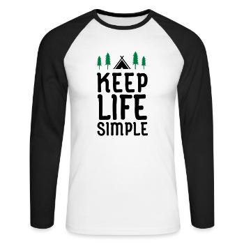 Keep Life Simple - Unisex Baseballshirt langarm - Weiß/Schwarz - Vorne - Nik (191cm)