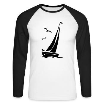 Schiffe - Segelboot Vögel - Unisex Baseballshirt langarm - Weiß/Schwarz - Vorne - Nik (191cm)