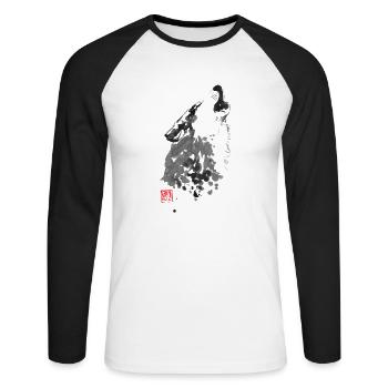 Wolf - Unisex Baseballshirt langarm - Weiß/Schwarz - Vorne - Nik (191cm)