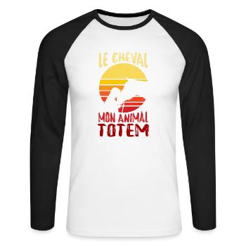 le cheval, mon animal totem - humour - T-shirt baseball manches longues Homme - blanc/noir - Devant - Nik (191cm)
